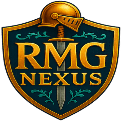 Shield with Helmet and Sword Emblem – RMG Nexus Brand Icon